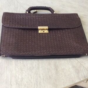 Brown Woven Leather Tablet Case with Gold Clasp